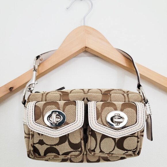 Coach Mini Double Turnlock Pocket Signature Monogram Bag - Picture 1 of 11